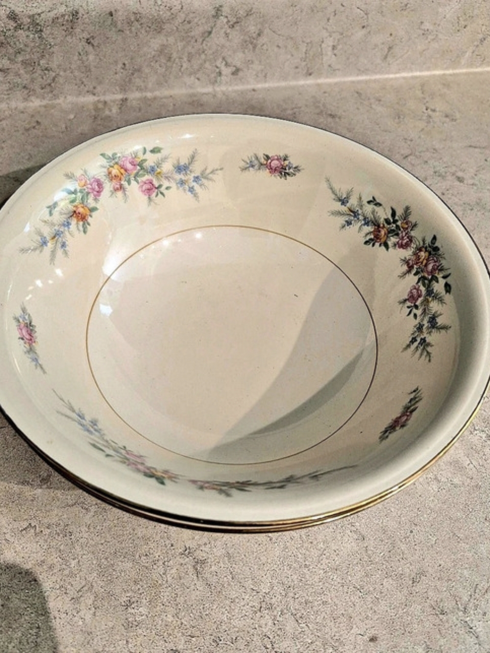 Vintage Homer Laughlin Eggshell Nautilus Floral 2 Serving Bowls White & Gold